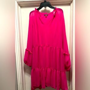 Vince Camuto long sleeve hot pink dress. Size Large.